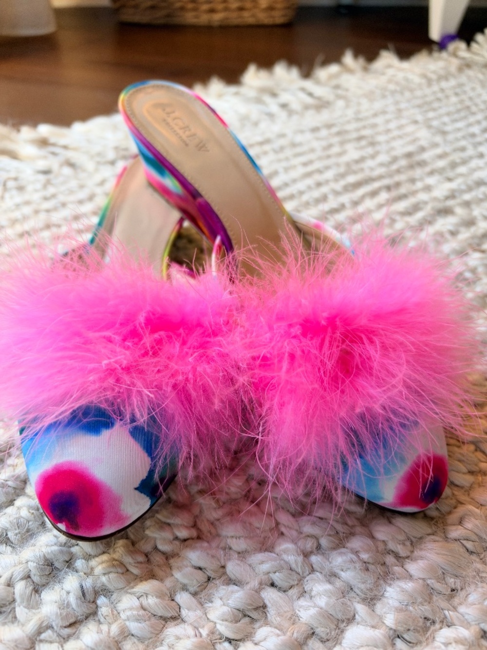 J.Crew Collection Blanche Pink Feather Floral Wedge Mules Size 10
